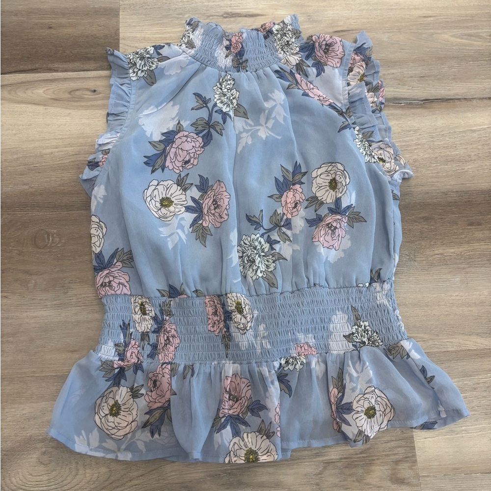 Japna Blue Floral Ruffle Blouse